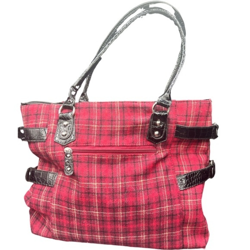 Kim Rogers red plaid tote